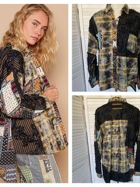 POL Boho Patchwork Plaid Floral  Shirt Jacket -SZ S NWOT